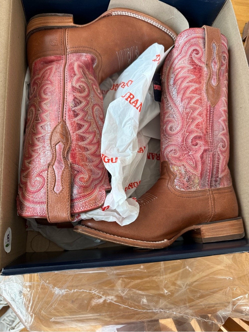 Durango Brown Leather Western Boots with Pink Embroidered Tawney English Rose